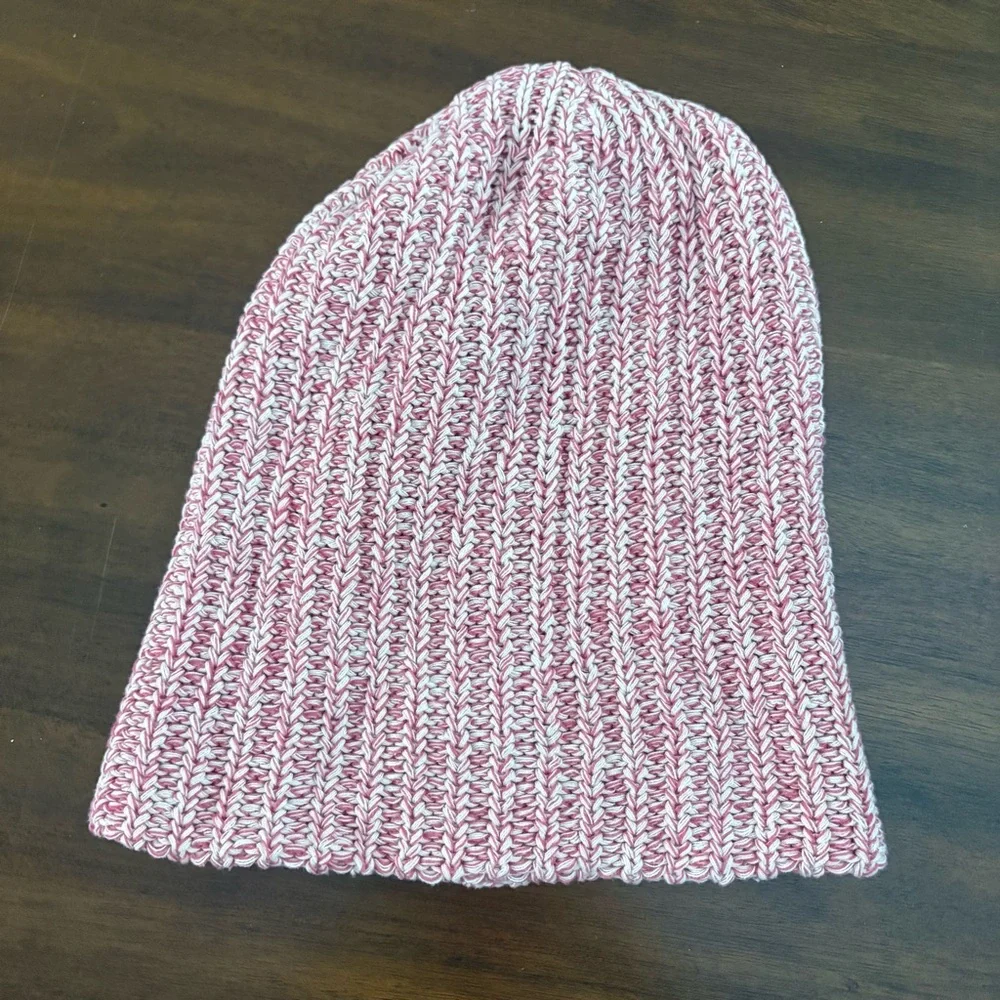 Love Your Melon Pink and White Knit Beanie Hat Winter